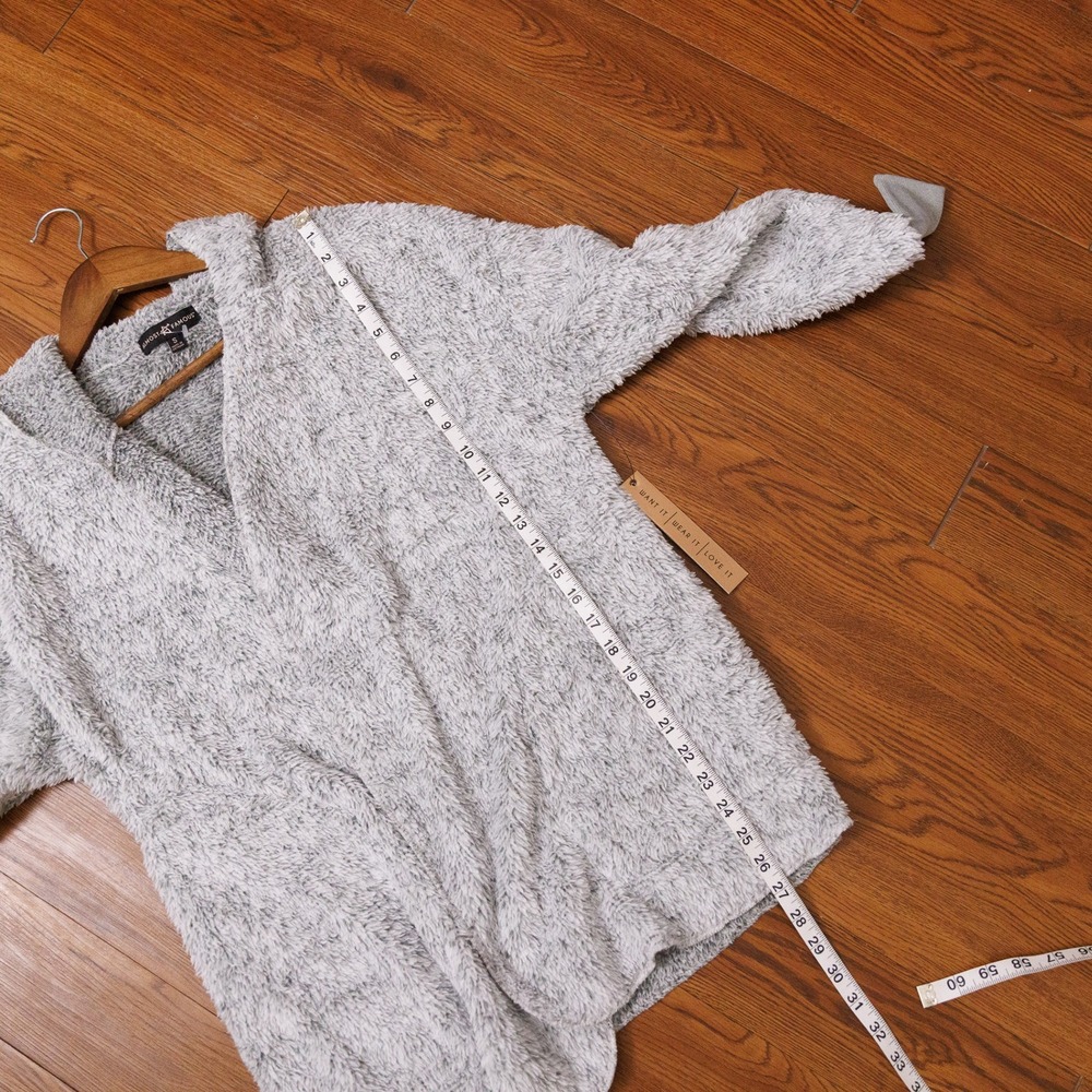 Almost Famous Womens Grey Fuzzy Hooded Open Front Cardigan Sweater Size S - Picture 8 of 8